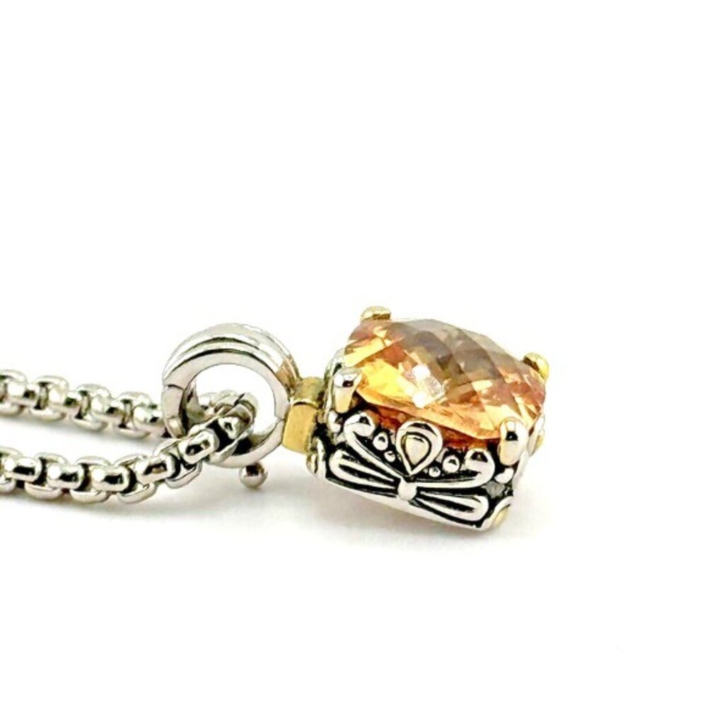 Facet Cut 20 Carat Citrine Color CZ Silver Tone Filigree Pendant Necklace - Picture 8 of 9